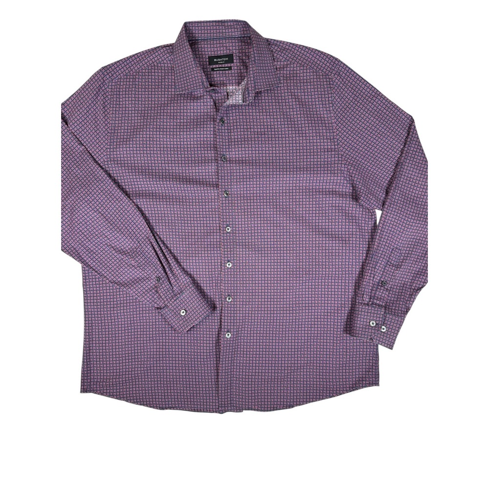 Bugatchi Button Down Shirt Mens XL Purple Shaped Fit Superfine Stretch Cotton